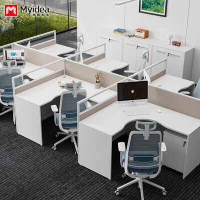 Foshan Groothandel Eénpersoons L-vormige Staff Licht gekleurde schermkaart slot Eenvoudige moderne scherm tafel en stoel combinatie