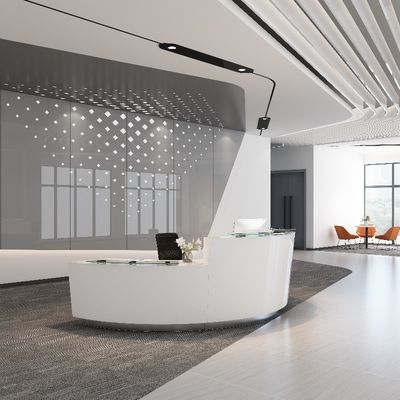 kopen Hoogglanzend schilderen glas top receptie bureau voor vergaderruimte meubels online manufacture