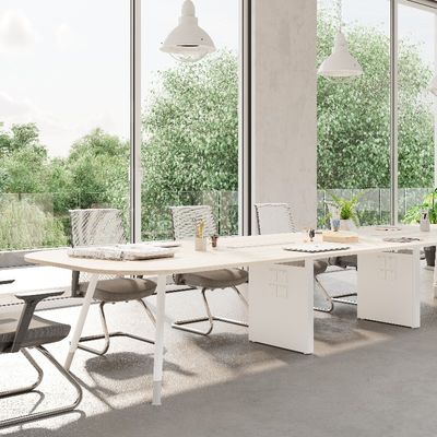 kopen Houten top moderne kantoor conferentietafel met witte kleur en poedercoating staal bureauoppervlak ondersteuning aanpassing online manufacture