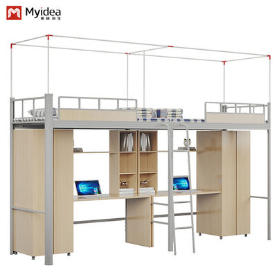 Kopen Ondersteuning aanpassing Prachtig en praktisch, dubbel studentenappartement bed met gordijn frame online manufacture