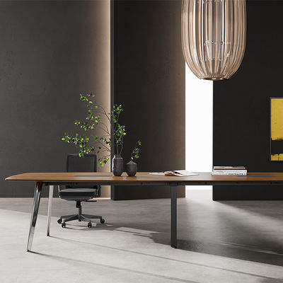 kopen Ondersteuning van aanpassing Modern ontwerp Donker hout Graan Conferentietafel met koudgewalste stalen benen Kantoormeubelen voor vergader- en onderhandelingsruimtes online manufacture