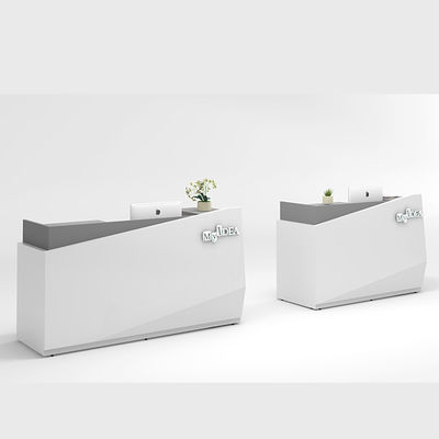 Two Person White Front Panel Reception Desk Gray