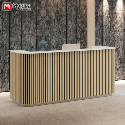kopen Schramwerend houten rooster en witte berg met patroon van rotsplaat Front Desk Aanpasbare lobby Receptie ondersteuning online manufacture