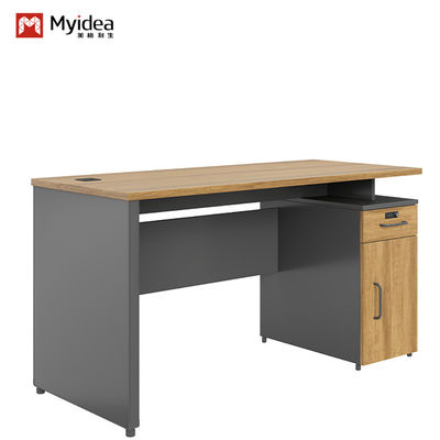 Company Office Independent Desk With Adjustable Height, Single Workspace With One Drawer And One Cabinet Storage Space