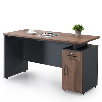 Company Office Independent Desk With Adjustable Height, Single Workspace With One Drawer And One Cabinet Storage Space