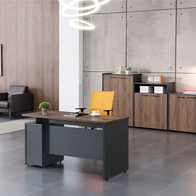 Company Office Independent Desk With Adjustable Height, Single Workspace With One Drawer And One Cabinet Storage Space