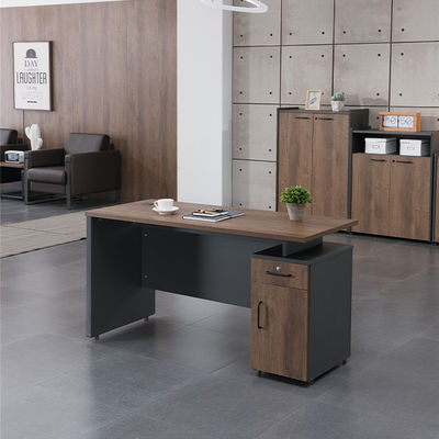 Company Office Independent Desk With Adjustable Height, Single Workspace With One Drawer And One Cabinet Storage Space