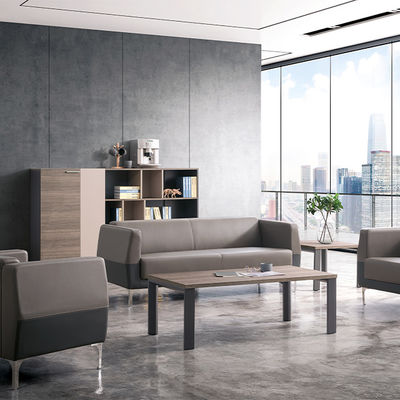 kopen Kantoorsofa Set Moderne zakelijke receptie Sofa met roestvrij staal voet leer meubilair en stalen been basis online manufacture