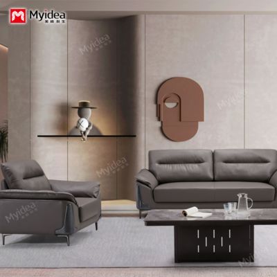kopen Kantoorsofa en salontafel, moderne bedrijfsreceptie, lichte luxueuze lederen driepersoonssofa online manufacture