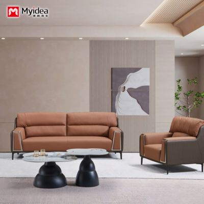 kopen Moderne woonkamer mode design lederen sofa set luxe massief houten frame woonkamer meubels kantoor sofa online manufacture