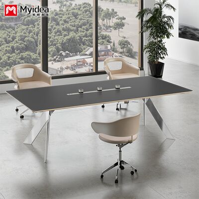 kopen Maatwerk Elegant hoogwaardige, modieuze bureau- en vergadertafel met glanzende roestvrijstalen poten, zachte en comfortabele stof met huidvriendelijk gevoel online manufacture
