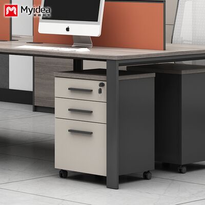 Low cabinet, office storage cabinet, melamine board, three drawer cabinet with wheels, key lock setting