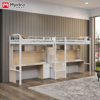 School Dormitory with Bunk Beds, Desks, Storage Space, Stairs, Two Person Iron Frame Bed, Steel Wood Combination