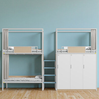 kopen Dormitory Drie Persoons Bed met Kledingkast, Kluis Nachtlampje Trap, Hoge Leuning, Bedgordijn, School Studentenkamer Bed online manufacture