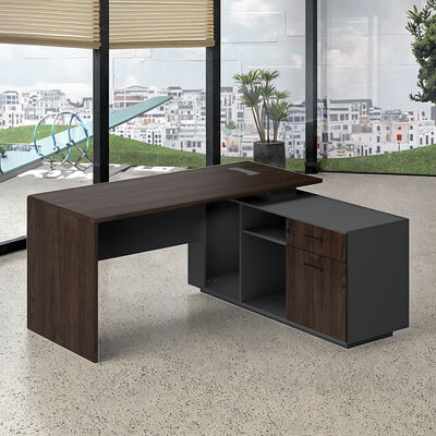 Executive Computer Desk Storage Cabinet Modern Wooden Panel Design Durable Eco-Friendly Construction Assembly Required