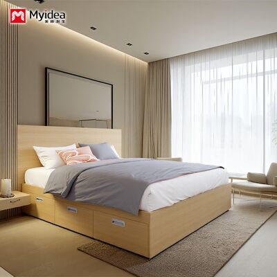 Modern Mnimalist Multfunctional Bed with Drawer Cabinet, Cream Wind Leather Art Bed, Small-sized Three Drawer Double Bed