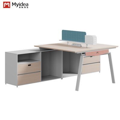 Modern Eco-Friendly Wood Staff Desk with Fabric Screen Steel Feet Large Storage Cabinet Freestanding Office Furniture