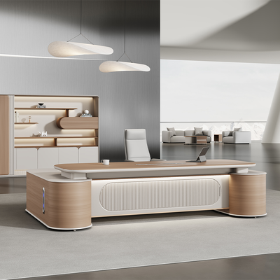 kopen PVC bedekt gebogen bureau baas bureau geschilderd proces kantoor bureau met spraakgesteunde omgevingslicht online manufacture