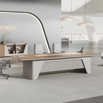 kopen PVC-gecoate gebogen conferentietafel voor het bureaublad, geschilderde tafel voor de conferentiezaal met aandrijflijn en draaddoos online manufacture