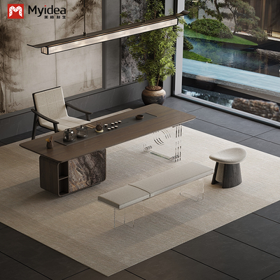 Kopen Houten theetafel met acrylbenen en drie stoelen online manufacture