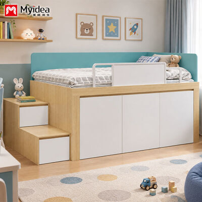 Kopen Loft Stapelbed met Opbergtrap voor Slaapkamer & Appartement, Ruimtebesparend Hoog-Laag Bedframe met Ingebouwde Opbergtreden en Opbergruimte Onder het Bed online manufacture