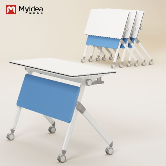 Minimally Designed Steel Legged Foldable Training Table For Easy Mobility, With A Learning Board And A Single Person Conference Table