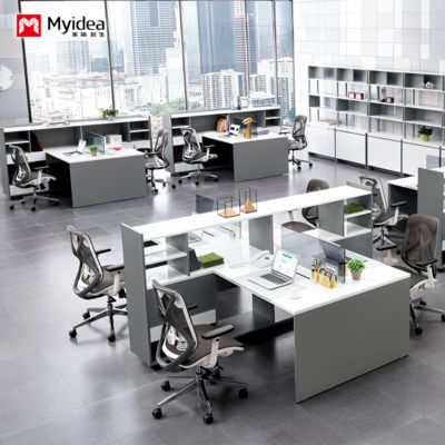 aanpassing grote capaciteit opslag bureau met kast, 2-persoons 4-persoons kantoor computer bureau ontwerp, scherm scheidingswand, personeelsbureau